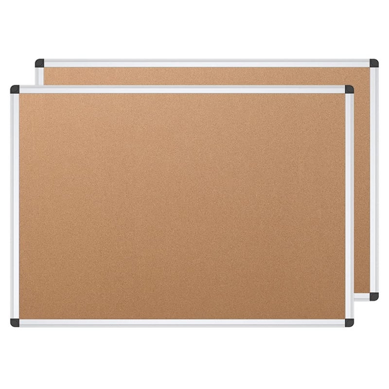 VIZ-PRO Cork Notice Board, 36 X 24 Inches, Pack of 2, Silver Aluminium Frame - Image 1